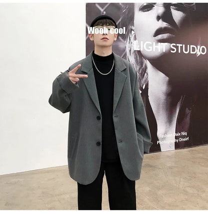 British-style Blazers Men Leisure Trendy Loose Suit Jackets Male Retro Daily Ins Streetwear All-match Simple Korean Suit-tops
