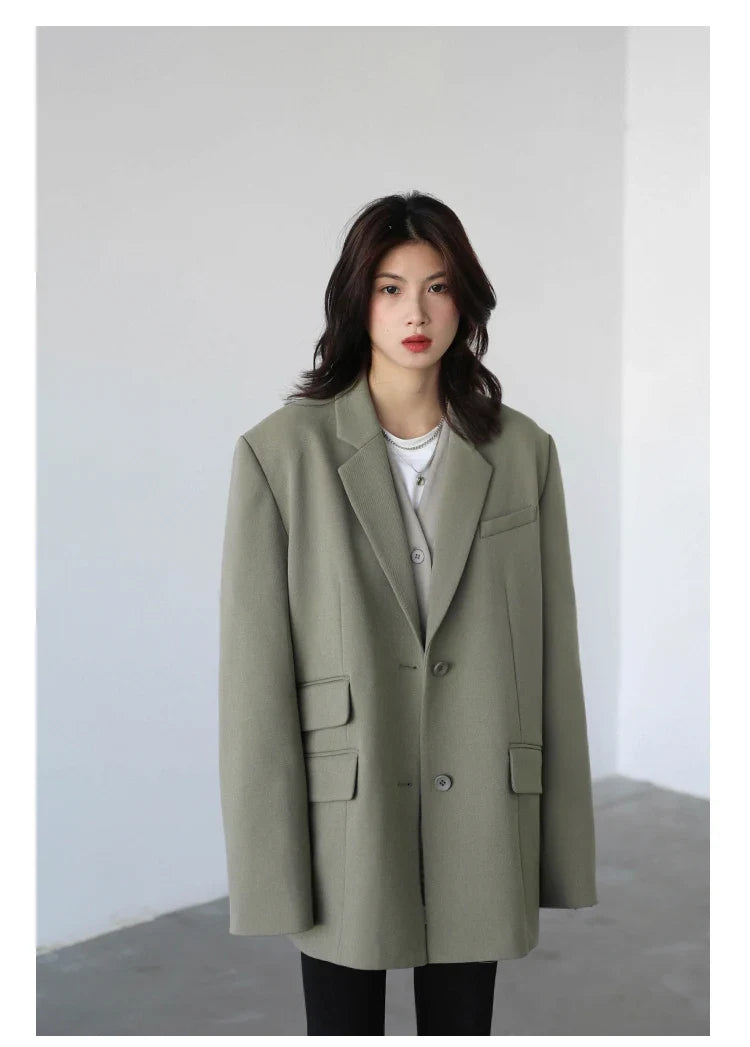 Women Office Lady Blazer Cuff Embroidery Wide Shoulder Twill Suit Women's Autumn Ladies Outerwear  Stylish Tops