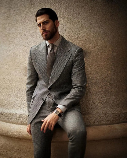Fashion Men Suits Tailor-Made 2 Pieces Lapel Tiny Houndstooth Cloth Formal Wedding Causal Singer Performance Customized