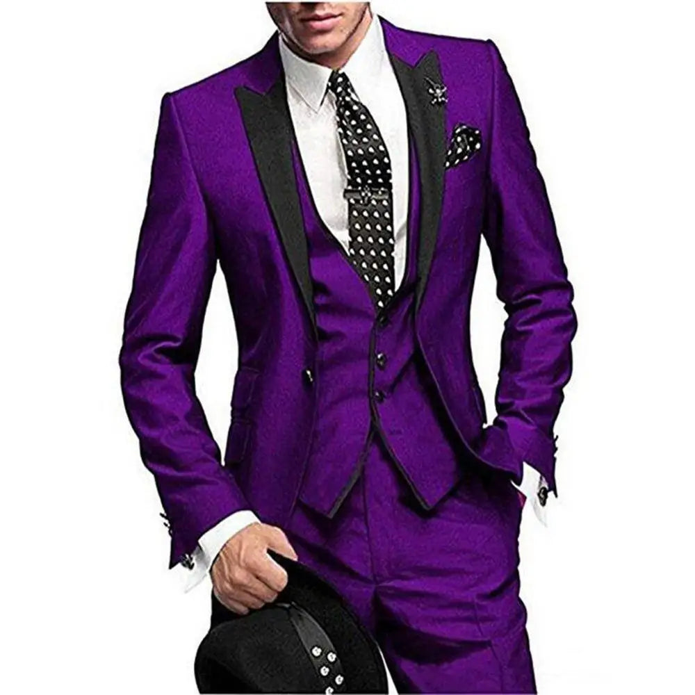 Men wedding Suits Slim Fit Business Suit Groom Champagne black Tuxedos for Formal Wedding suit (Blazer+Pants+Vest)