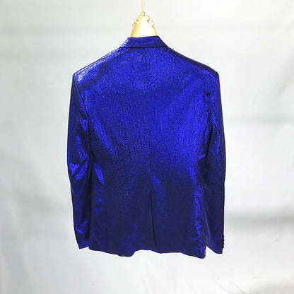 Bar Nightclub Shinny Silver Blue Green Blazer For Male Singer Host Stage Performance Costume Thin Style Slim One Button Coat