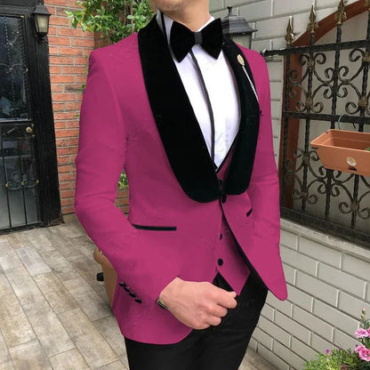 Fashion Men's Suit 3 Pieces Slim Fit Prom Tuxedos Tweed Shawl Lapel Wedding Grooms Blazer Vest Pants Wholesale
