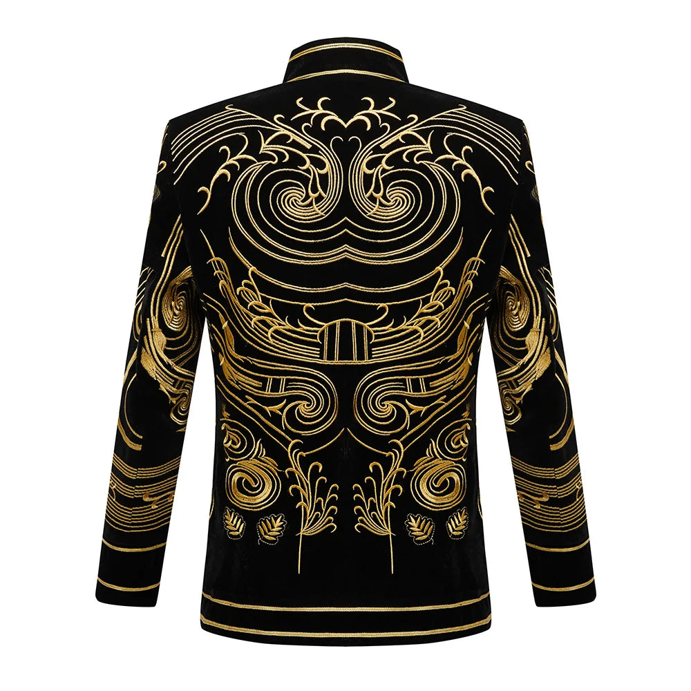 Men Vintage Velvet Embroidery Suit Jacket Cardigan Blazer Singer Concert Stage Costume Party Prom Wedding Tuxedo Costume