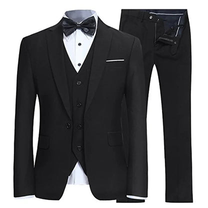 Black Business Party Men Suits 3 Piece One Button Trim Fit Custom Made Wedding Groom Tuxedos Jacket +Pants+ Vest