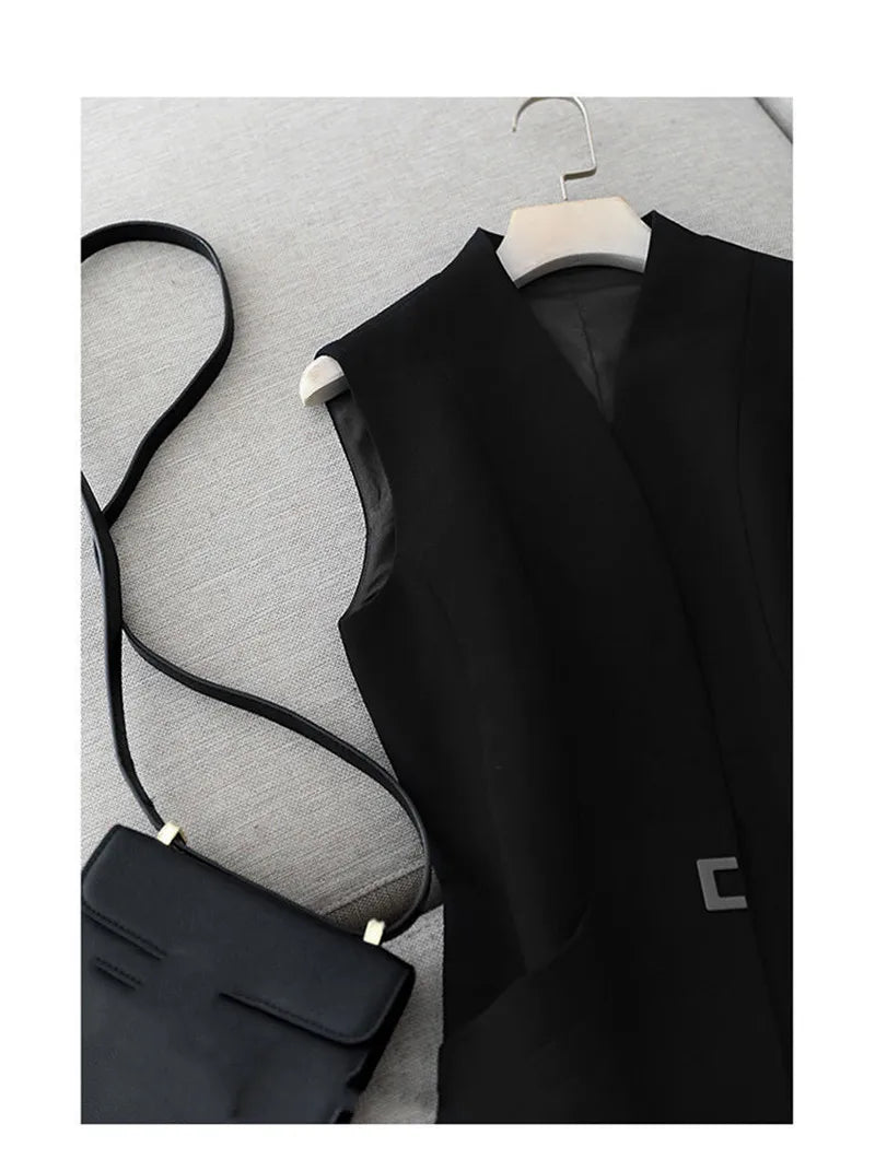 Spring Autumn Women Vest Coat New Fashion Mid Long Sleeveless Blazer Jacket Office Lady Waistcoat Female Outerwear Casual Tops