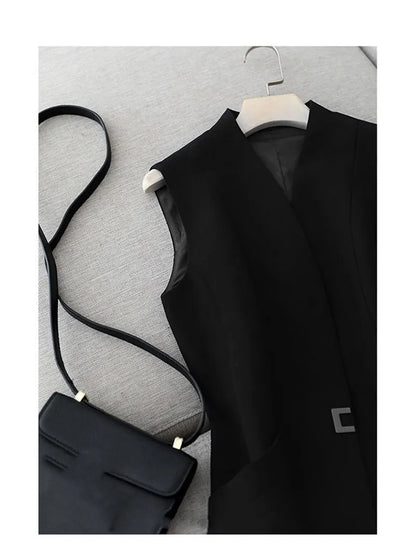 Spring Autumn Women Vest Coat New Fashion Mid Long Sleeveless Blazer Jacket Office Lady Waistcoat Female Outerwear Casual Tops