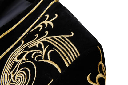 Men Vintage Velvet Embroidery Suit Jacket Cardigan Blazer Singer Concert Stage Costume Party Prom Wedding Tuxedo Costume