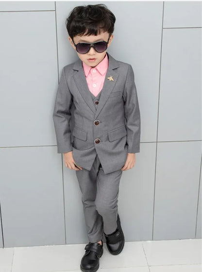 Flower Boys Formal Wedding Suit Kids Japan Style Jacket +Pants+Vest+BowTie 4Pcs Tuxedo Suit Kids Party Host Costume