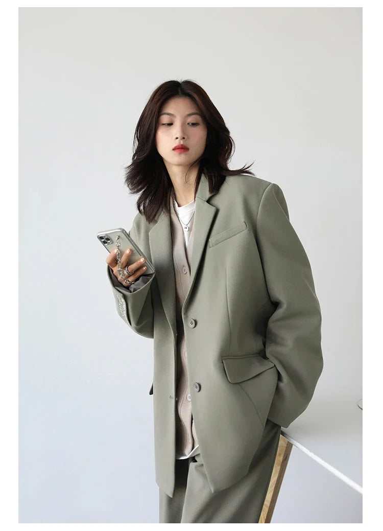 Women Office Lady Blazer Cuff Embroidery Wide Shoulder Twill Suit Women's Autumn Ladies Outerwear  Stylish Tops