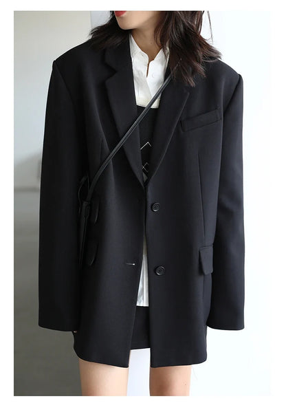 Women Office Lady Blazer Cuff Embroidery Wide Shoulder Twill Suit Women's Autumn Ladies Outerwear  Stylish Tops