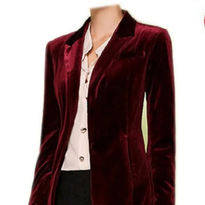 New Female High Quality Chic Tops Europe women's velvet blazer Slim Fit Long OL jacket Ladies Blouses Suit Coat Free Shipping