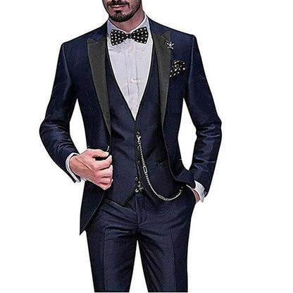 Men wedding Suits Slim Fit Business Suit Groom Champagne black Tuxedos for Formal Wedding suit (Blazer+Pants+Vest)