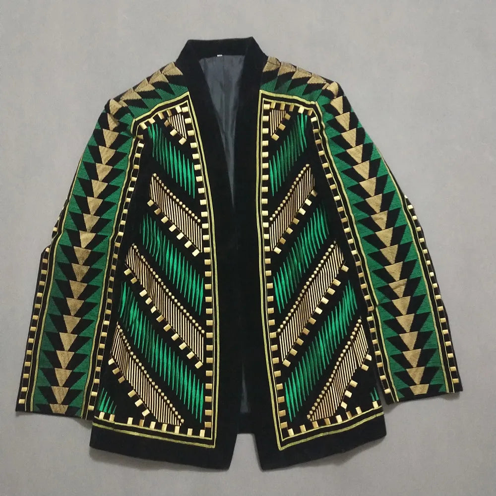 Men's Customized Velvet Embroidered Suit Jacket Wedding Banquet Nightclub Male Singer Concert Performance Stylish Blazer Tuxedo
