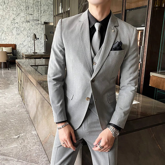 Men's Three-Piece Formal Suit – Single Breasted Slim Fit for Wedding & Business