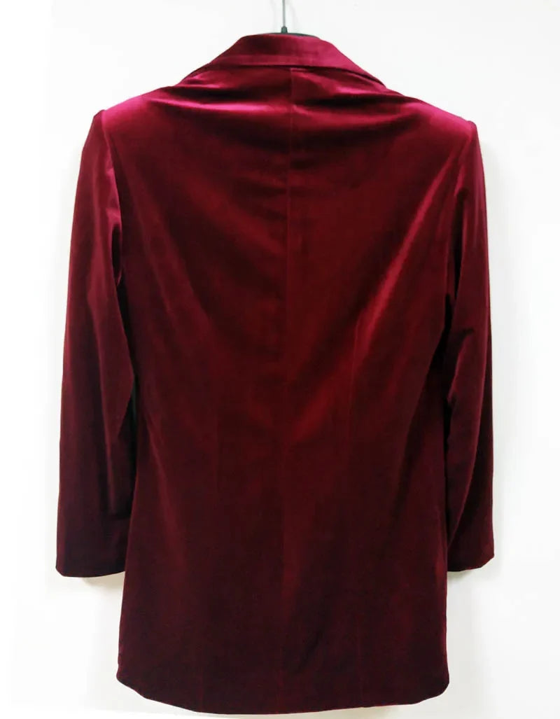 New Female High Quality Chic Tops Europe women's velvet blazer Slim Fit Long OL jacket Ladies Blouses Suit Coat Free Shipping