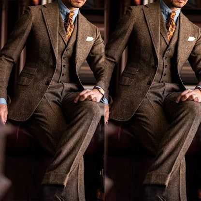Business Men Suits Tweed Tailor-Made 3 Pieces Slim Fit Coat Pants Prom Tuxedos Wedding Groom Formal Work Casual Customized