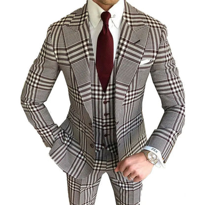 Business Men Suits Tailor-Made Plaid Tuxedo 3 Pieces Blazer Plaid Wedding Groom Groomsman Party Singer Casual Prom Tailored
