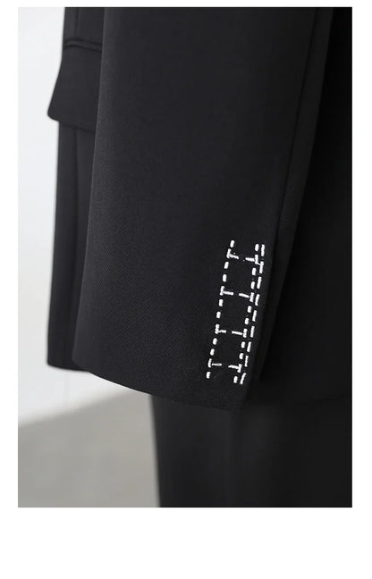 Women Office Lady Blazer Cuff Embroidery Wide Shoulder Twill Suit Women's Autumn Ladies Outerwear  Stylish Tops