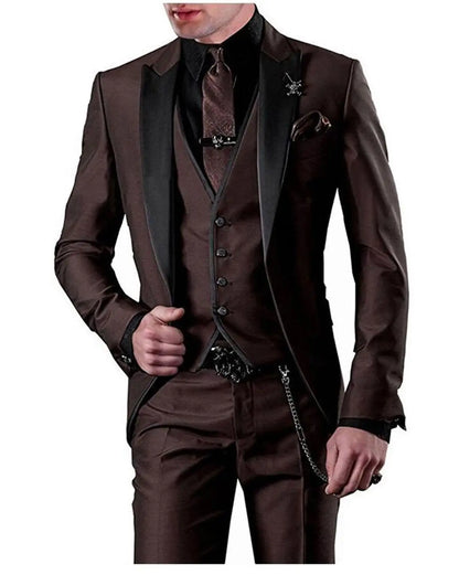 Men wedding Suits Slim Fit Business Suit Groom Champagne black Tuxedos for Formal Wedding suit (Blazer+Pants+Vest)