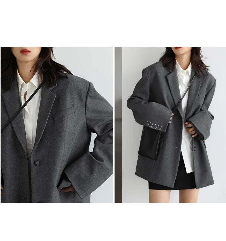 Women Office Lady Blazer Cuff Embroidery Wide Shoulder Twill Suit Women's Autumn Ladies Outerwear  Stylish Tops