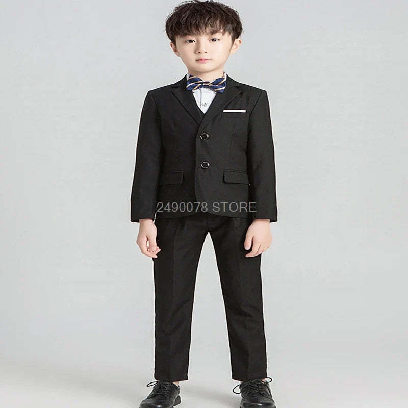 Flower Boys Formal Anzug Suit Kids Wedding Party Dress Blazer Vest Pants Bowtie 4pcs Child Tuxedo Prom Performance Costume