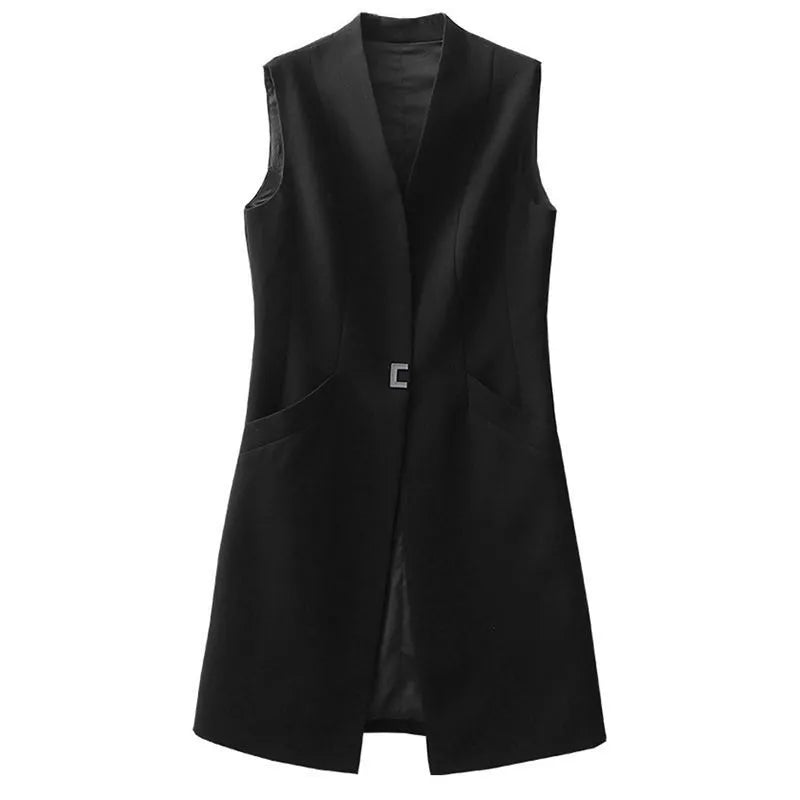 Spring Autumn Women Vest Coat New Fashion Mid Long Sleeveless Blazer Jacket Office Lady Waistcoat Female Outerwear Casual Tops