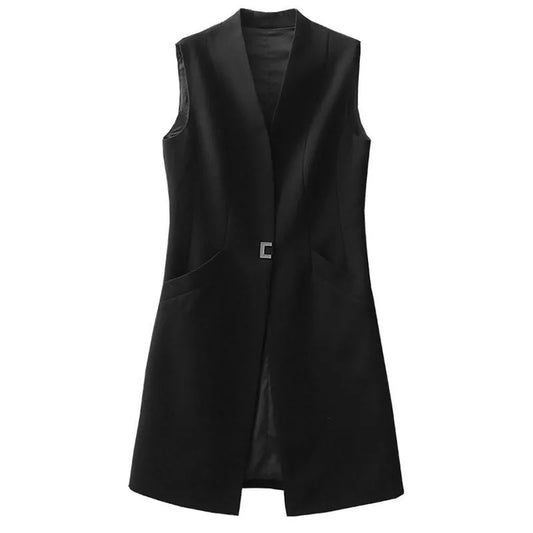 Spring Autumn Women Vest Coat New Fashion Mid Long Sleeveless Blazer Jacket Office Lady Waistcoat Female Outerwear Casual Tops