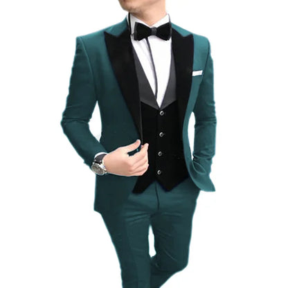 Brown Men wedding Suits Casual Slim Fit Black Notch Lapel Vest Best Man Tuxedos For Wedding Party Suits (Blazer+vest+Pants)