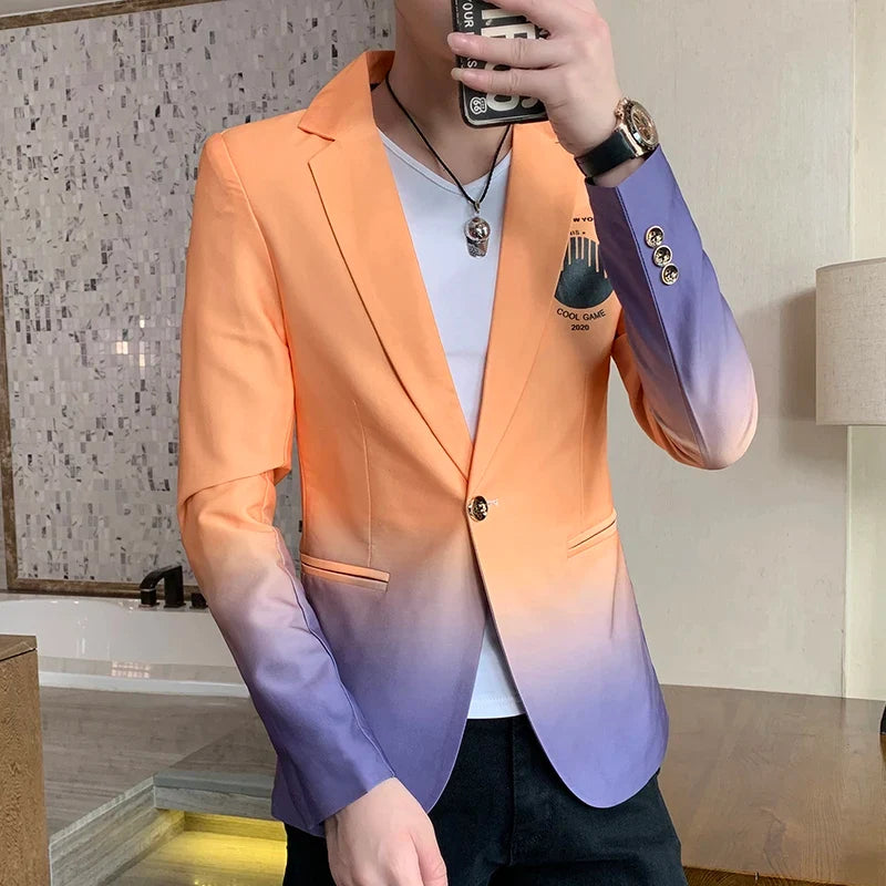 Men's Suit Jacket Gradient Blazer Male Gothic Coat New Masculino Korean Slim Casual Men's Dress Jacket Coat Luxury Suit for Men