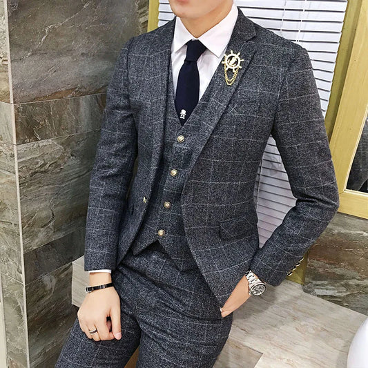 Men's Plaid 3 Piece Suit Single Breasted Slim Fit for Weddings and Formal Occasions