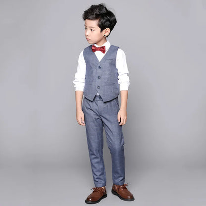 2021 New Vest Pants 2PCS Kids Plaid Wedding Suit Brand Flower Boys Formal Tuxedos School Suit Kids Spring Clothing Set