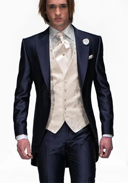 Embossing Slim Fit Wedding Tuxedo for Groom 3 Piece Men's Suits Jacket Waistcoat with Pants Notched Lapel Male Costume Coat