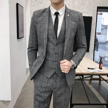 Men's Plaid Formal Business Suit – Jacket, Vest & Pants | Smart Casual Wedding Suit