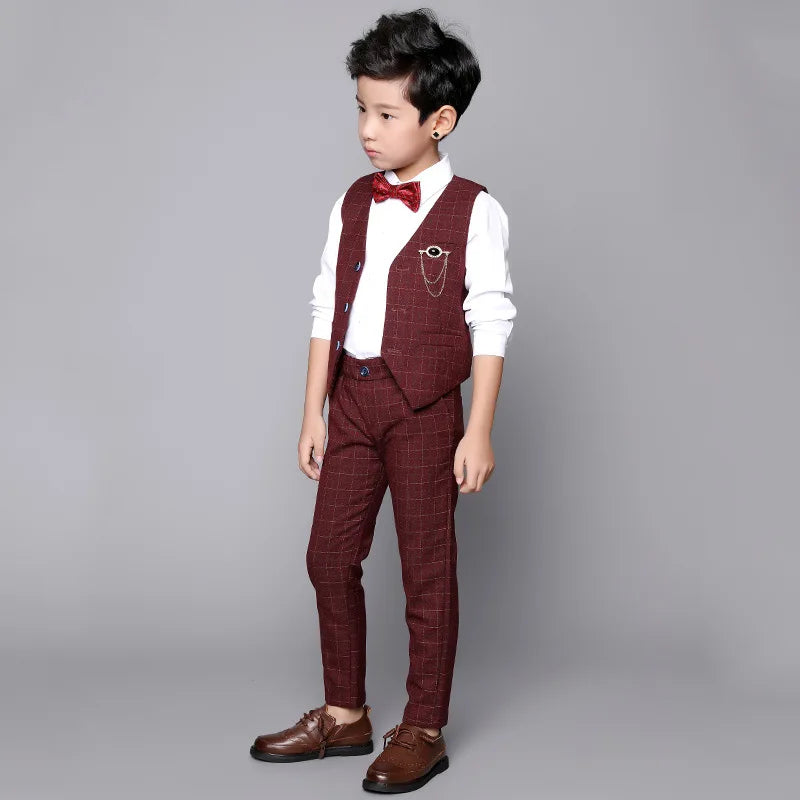 2021 New Vest Pants 2PCS Kids Plaid Wedding Suit Brand Flower Boys Formal Tuxedos School Suit Kids Spring Clothing Set