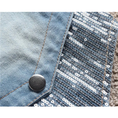 Women Denim Vest Coats Spring Summer Casual Tops Fashion Sequins Jeans Outerwear Female Vests Short Sleeveless Jacket Waistcoat