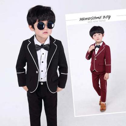 School Boys Suit for Weddings Prom Party 2T-12Y Children Slim Fit Suit Sets Boys Tuxedo Formal Blazer Pants Bowtie Costume F102