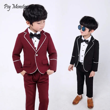 School Boys Suit for Weddings Prom Party 2T-12Y Children Slim Fit Suit Sets Boys Tuxedo Formal Blazer Pants Bowtie Costume F102