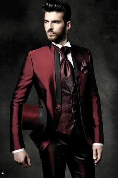 Embossing Slim Fit Wedding Tuxedo for Groom 3 Piece Men's Suits Jacket Waistcoat with Pants Notched Lapel Male Costume Coat