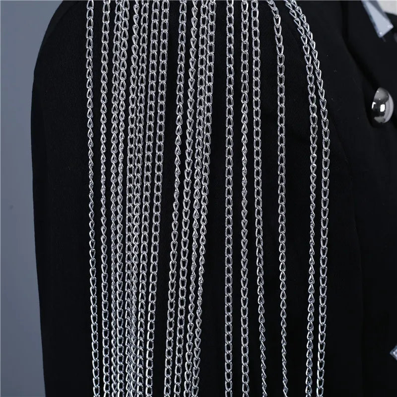Male Black Mirror Rivet Blazer Men Singer Bar Nightclub Sequins Tassel Tuxedo Jacket Performance Stage Slim Coat Costume