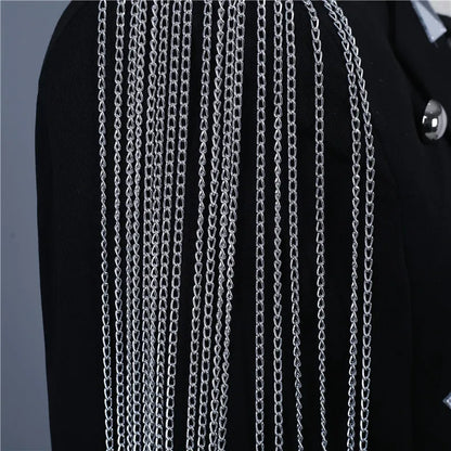 Male Black Mirror Rivet Blazer Men Singer Bar Nightclub Sequins Tassel Tuxedo Jacket Performance Stage Slim Coat Costume