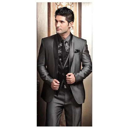 Embossing Slim Fit Wedding Tuxedo for Groom 3 Piece Men's Suits Jacket Waistcoat with Pants Notched Lapel Male Costume Coat