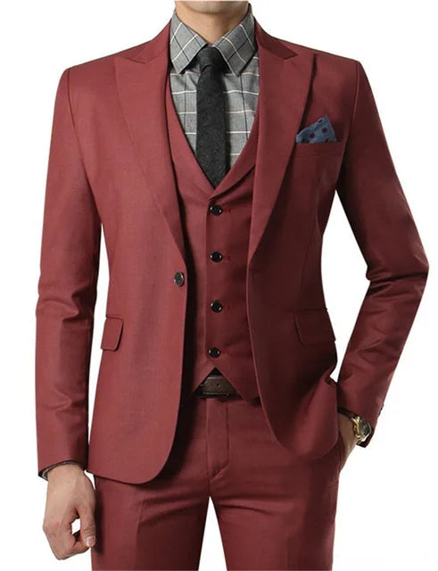 Embossing Slim Fit Wedding Tuxedo for Groom 3 Piece Men's Suits Jacket Waistcoat with Pants Notched Lapel Male Costume Coat