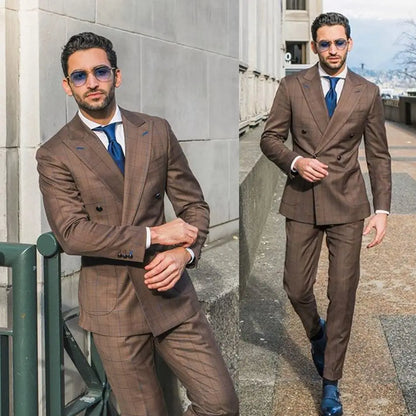 Tailor-Made 2 Pieces Plaid Fashion High Quality Men Suits Groom Tuxedos Wedding Coat Fashion Causal Prom Customized