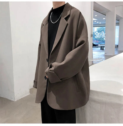 British-style Blazers Men Leisure Trendy Loose Suit Jackets Male Retro Daily Ins Streetwear All-match Simple Korean Suit-tops