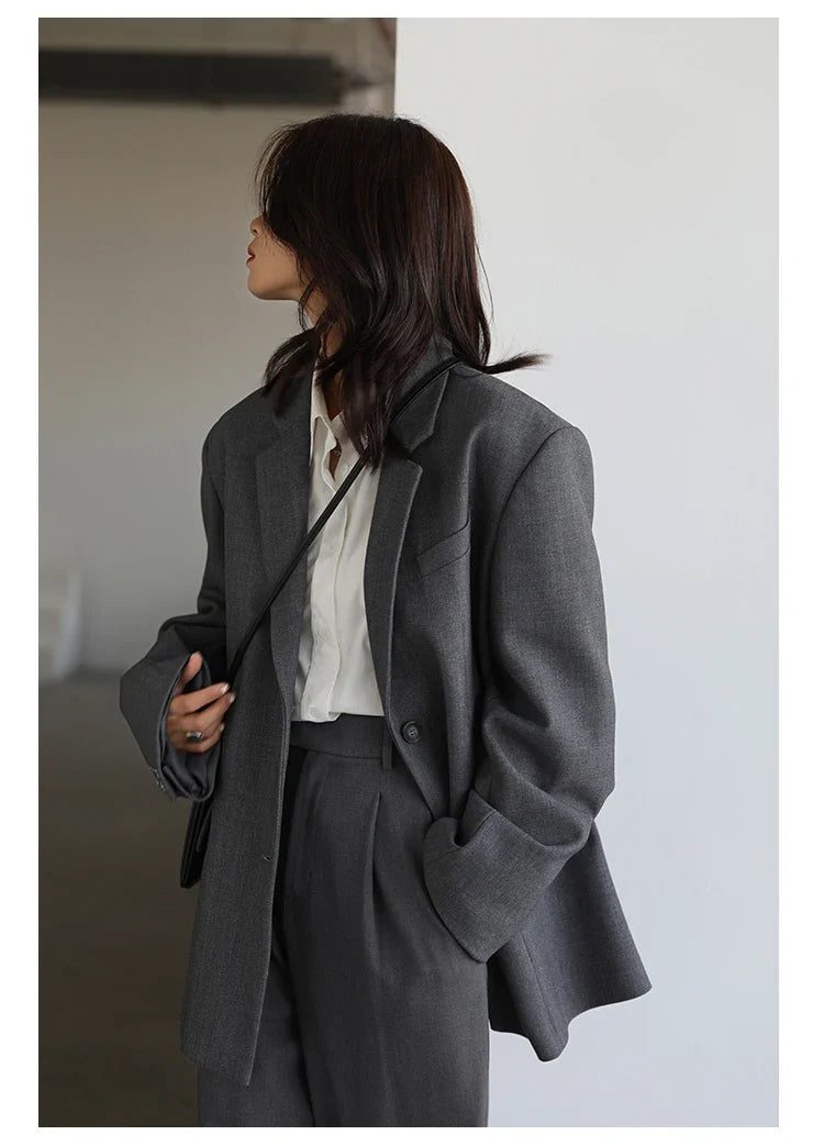 Women Office Lady Blazer Cuff Embroidery Wide Shoulder Twill Suit Women's Autumn Ladies Outerwear  Stylish Tops