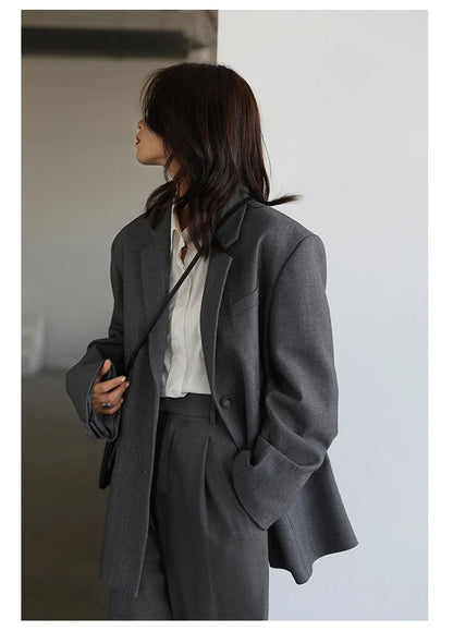 Women Office Lady Blazer Cuff Embroidery Wide Shoulder Twill Suit Women's Autumn Ladies Outerwear  Stylish Tops