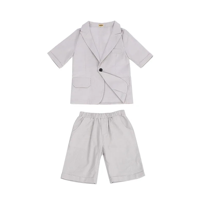 Boys Summer Blazer Jacket +Shorts 2PCS Clothing Set School Kids Wedding Tuxedo Dress Children Chorus Performance Dress Costume