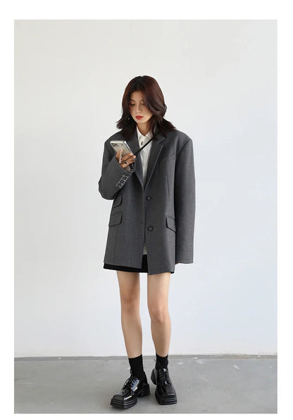 Women Office Lady Blazer Cuff Embroidery Wide Shoulder Twill Suit Women's Autumn Ladies Outerwear  Stylish Tops
