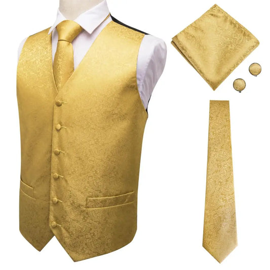 Men's Vest Suit Set – Silver Grey Silk Waistcoat with Tie, Handkerchief & Cufflinks for Wedding