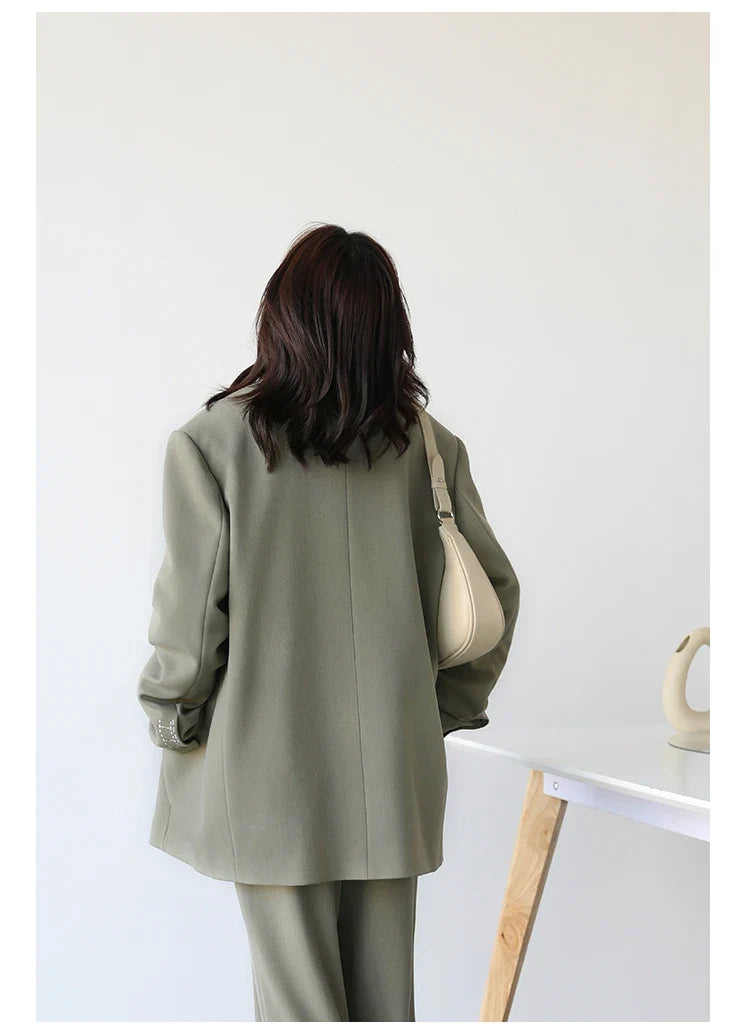 Women Office Lady Blazer Cuff Embroidery Wide Shoulder Twill Suit Women's Autumn Ladies Outerwear  Stylish Tops